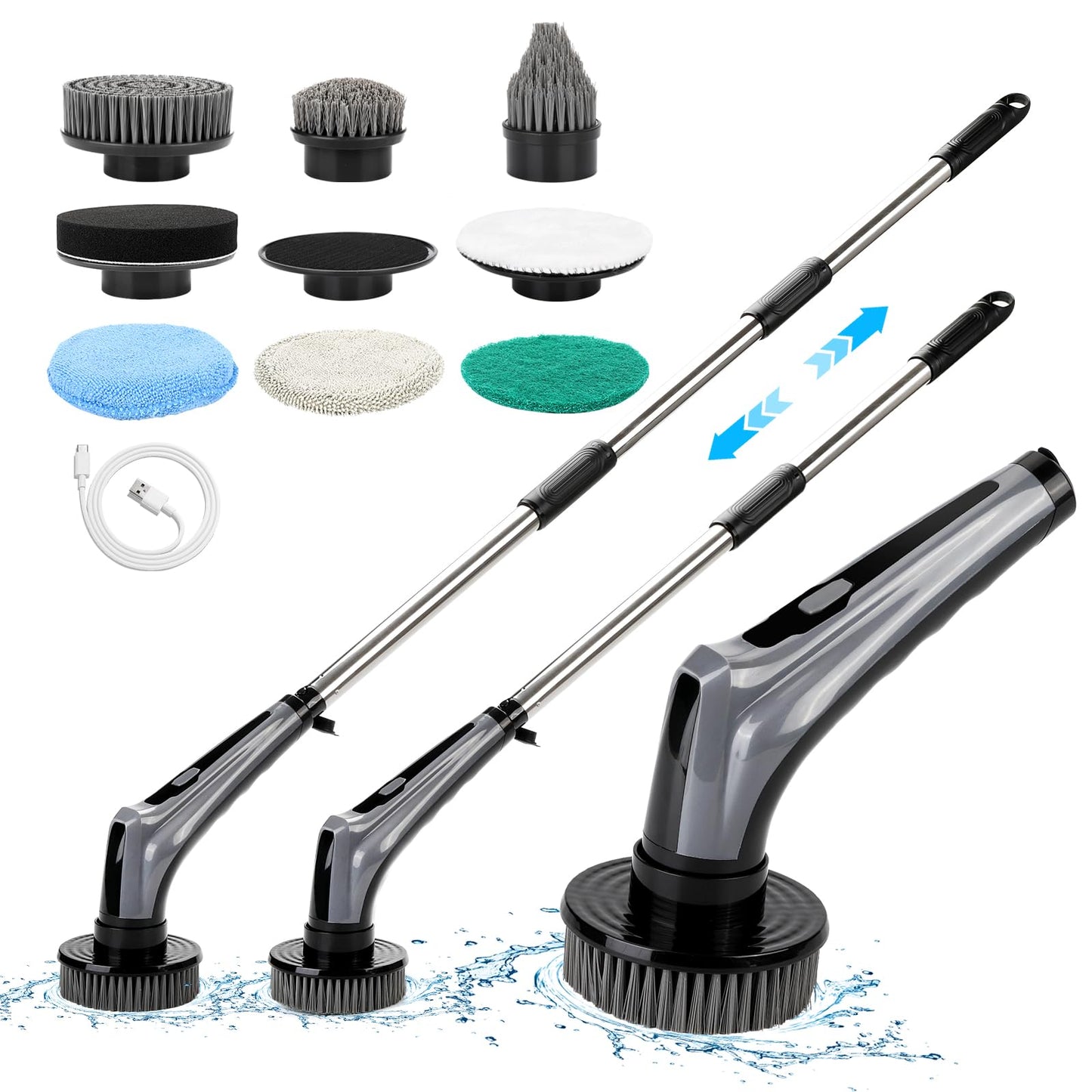 Electric Rotary Scrubber Adjustable Long Handle Electric Cleaning Brush 8in1 Brush Head 2 Speeds A Gift for Mothers Wives and Parents Used for Floors Kitchens Bathrooms Cars and Bathtubs