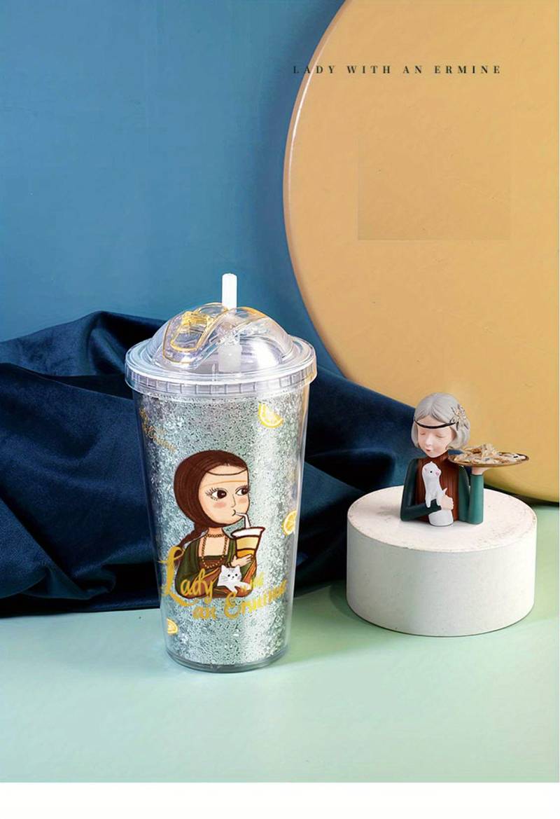 16oz Cartoon Girl Insulated Tumbler - Leak-proof Cup