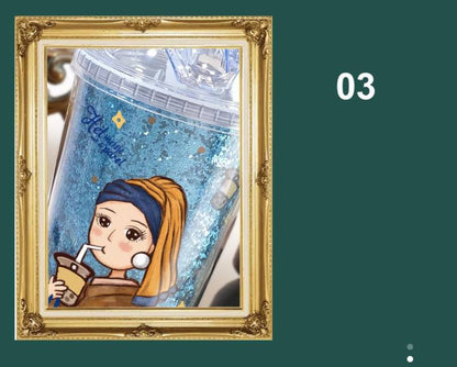 16oz Cartoon Girl Insulated Tumbler - Leak-proof Cup