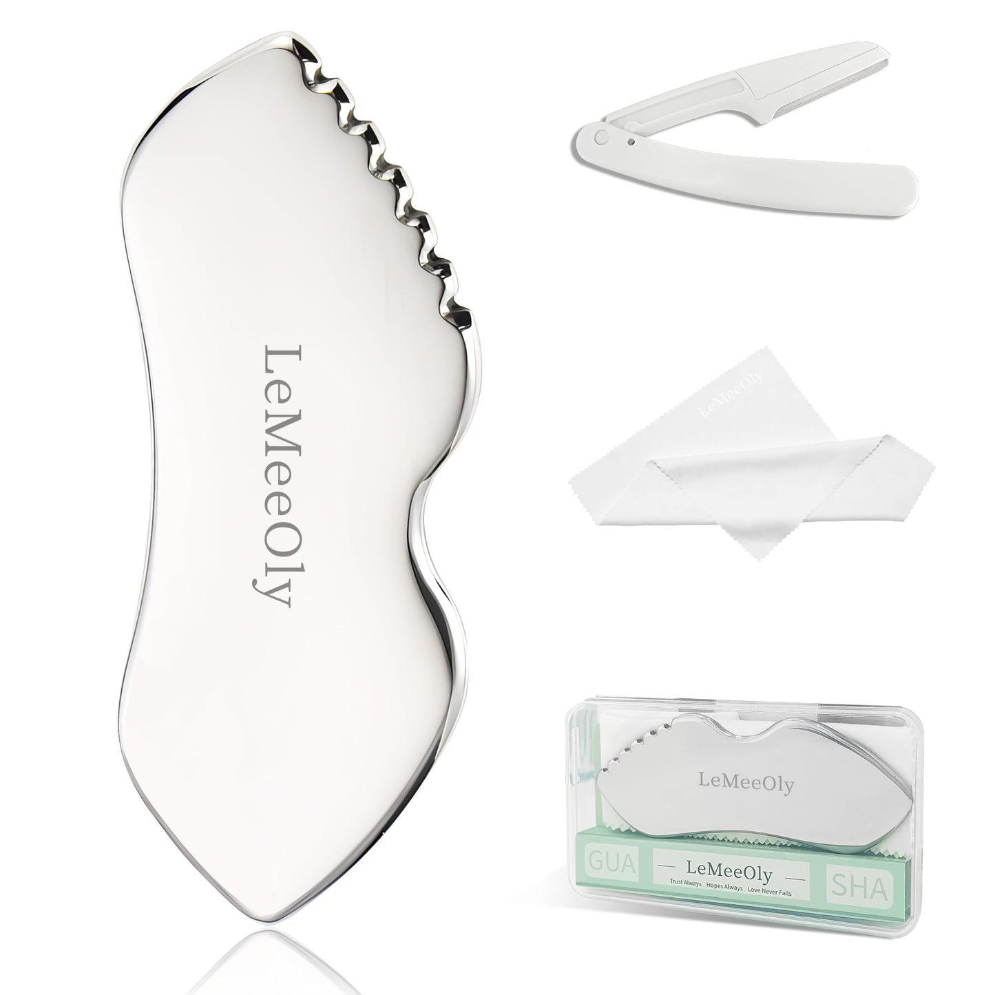 LeMeeOly Stainless Steel Gua Sha Facial Tools Metal GuaSha Tool for Face Neck Detailer Gua Sha Lymphatic Drainage Face Massage Tool Gift for Women