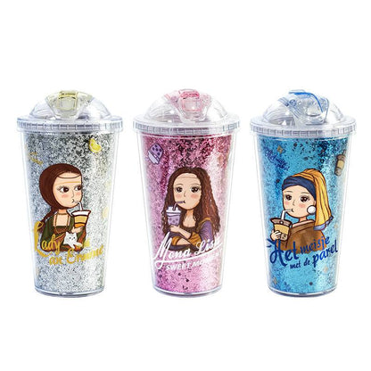 16oz Cartoon Girl Insulated Tumbler - Leak-proof Cup