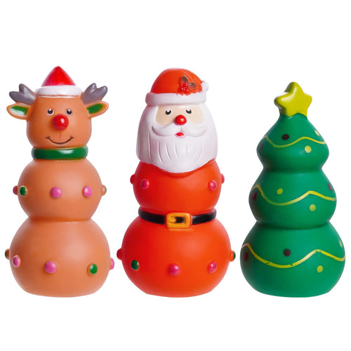 Fumwase 3 Pieces Dog Christmas Chew Toys Latex Squeaky Toy Funny Interactive Dog Toys for Xmas Small Medium Puppy Pet