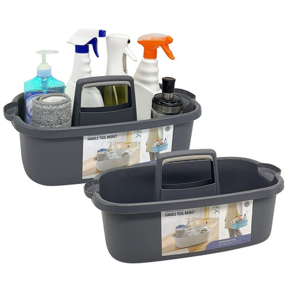 Goderewild 2-Pack Multi-Purpose Plastic Cleaning Caddy with Handle Shower Caddy Organizer - Storage Basket/Totes Portable for Bathroom Supplies Cleaning Products Under Sink Tool. (Gray)
