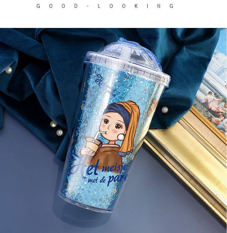 16oz Cartoon Girl Insulated Tumbler - Leak-proof Cup