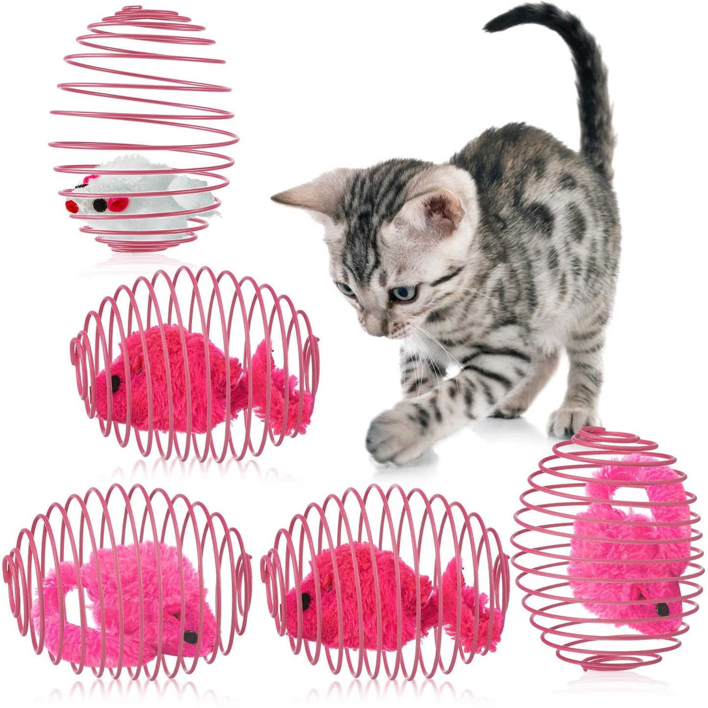 Jecery 5 Pcs Cat Spring Balls Stretchable Cat Springs Toys Interactive Cat Toys Rolling Cat Balls Colorful Playful Coils Spring Action Toy Caged Rats for Kitten Cat Pet Supplies Indoor (Pink)