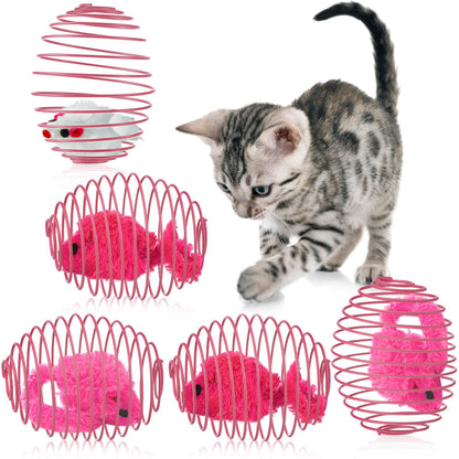 Jecery 5 Pcs Cat Spring Balls Stretchable Cat Springs Toys Interactive Cat Toys Rolling Cat Balls Colorful Playful Coils Spring Action Toy Caged Rats for Kitten Cat Pet Supplies Indoor (Pink)
